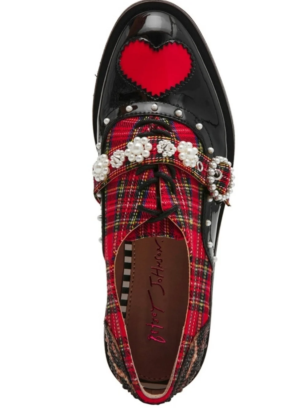 ❤️▪️Betsey Johnson🔹️▪️Simonnee Red Plaid Embellished Platform Oxford Loafers